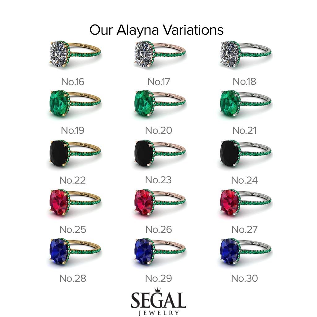 Hidden Halo Cushion Emerald Ring - Alayna No. 4