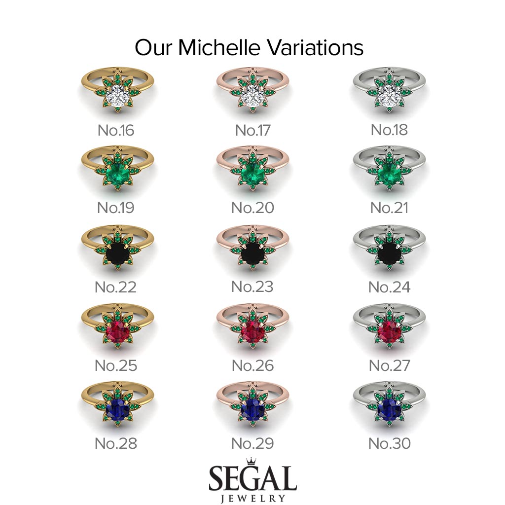 Round Black Diamond Flower Ring - Michelle No. 38