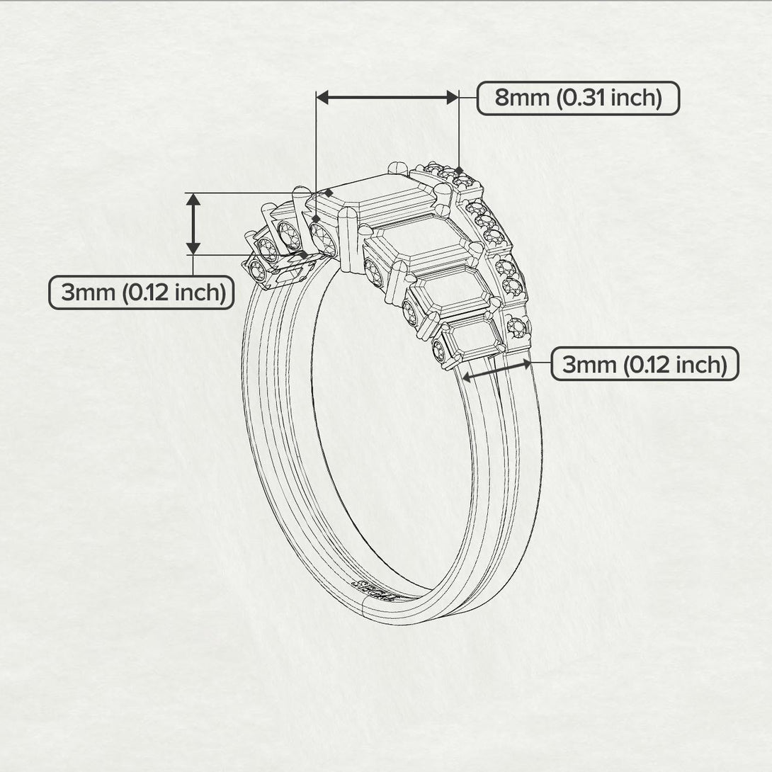 Emerald Cut diamond Bridal Set With Hidden Diamonds - Brynlee No. 3