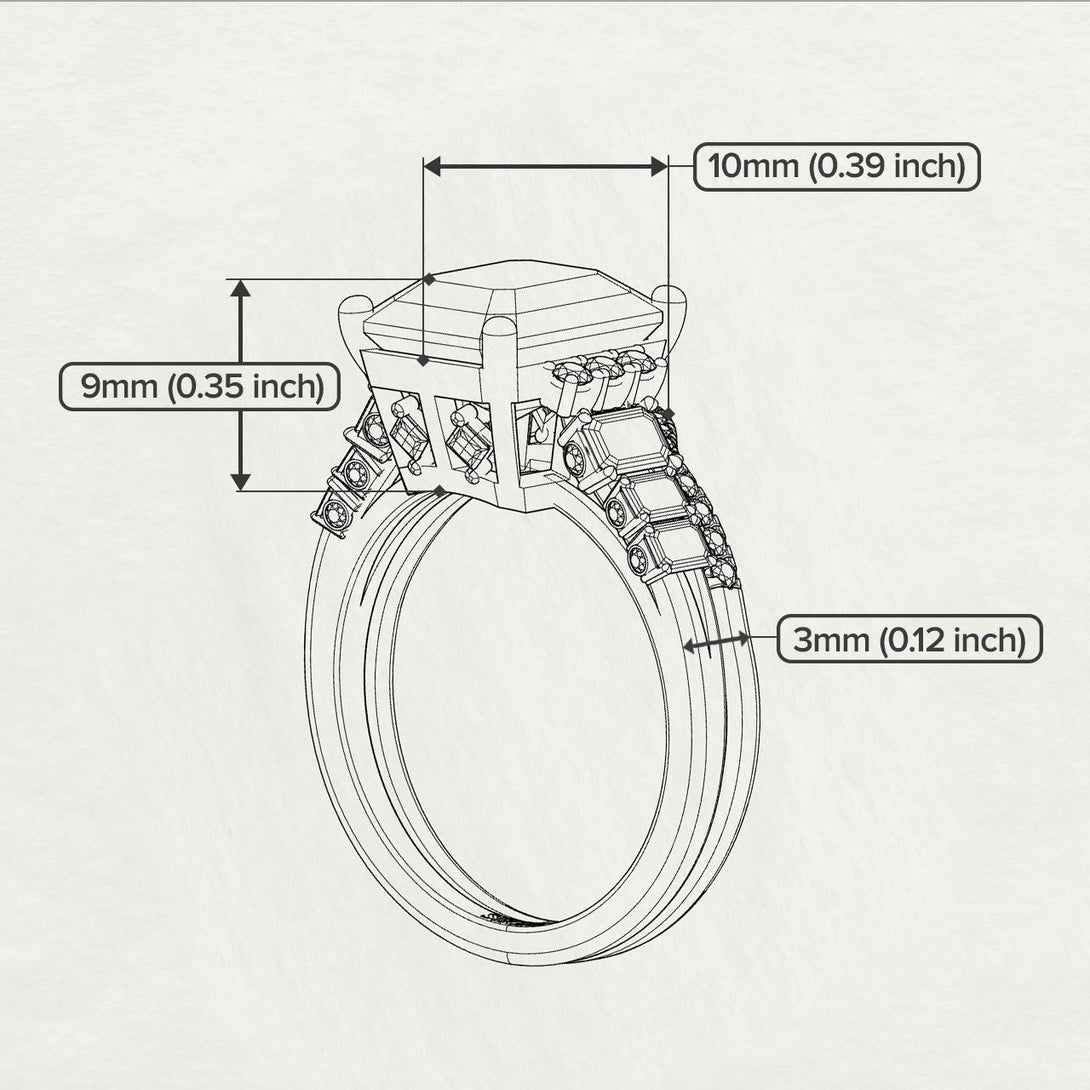 Emerald Cut diamond Bridal Set Hidden Round Diamonds - Sawyer No. 2