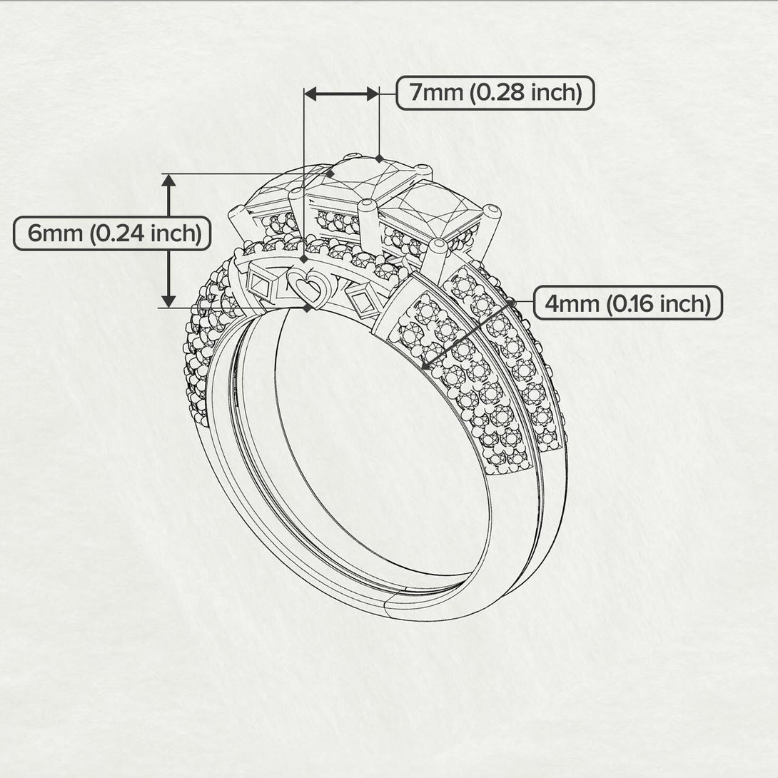 3 Stones Princess diamond Bridal Set - Rebecca No. 2