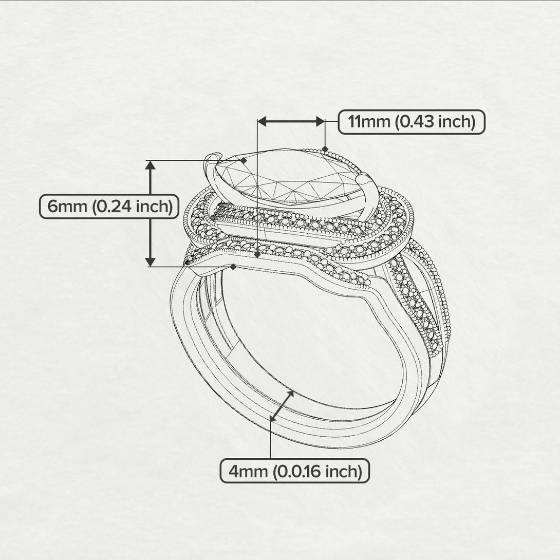 Milgrain Marquise diamond Bridal Set - Marley No. 1