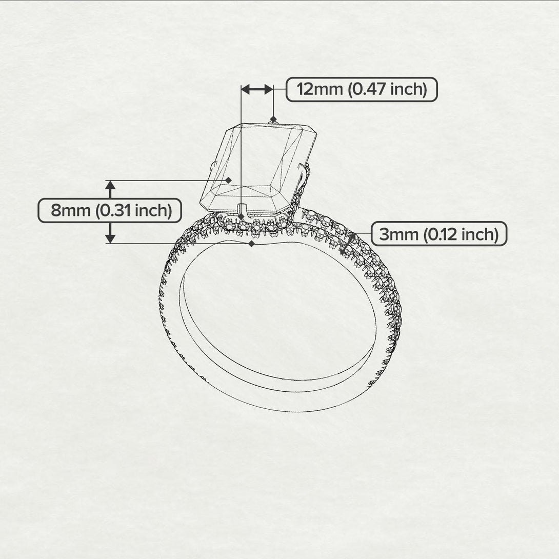 Hidden Halo Emerald Cut diamond Bridal Set - Vanessa No. 1