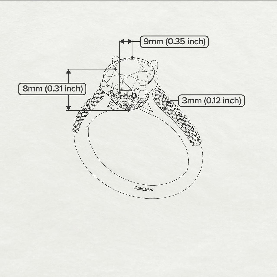 Two Tones Luxury Pave Round Cut Black Diamond Engagement Ring With Hidden Stone - Miracle No. 80