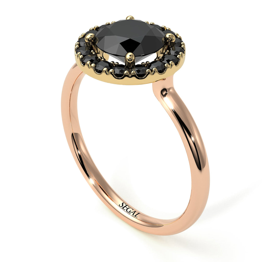 Two Tones 1ct Round Black Diamond Engagement Ring - Natalia No. 79