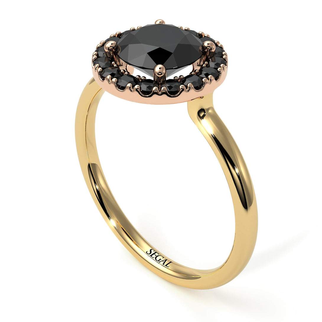 Two Tones 1ct Round Black Diamond Engagement Ring - Natalia No. 79
