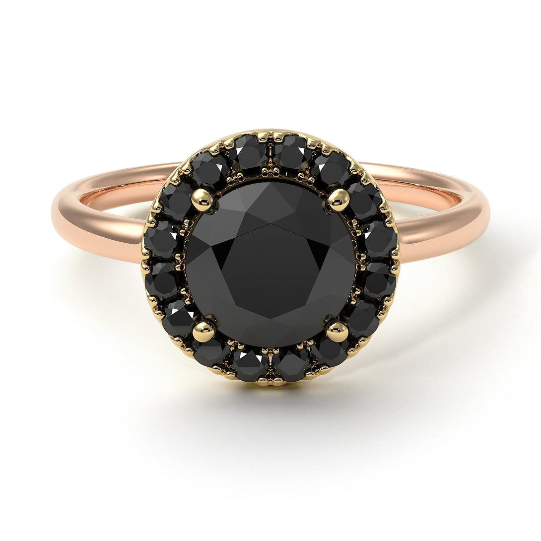 Two Tones 1ct Round Black Diamond Engagement Ring - Natalia No. 79