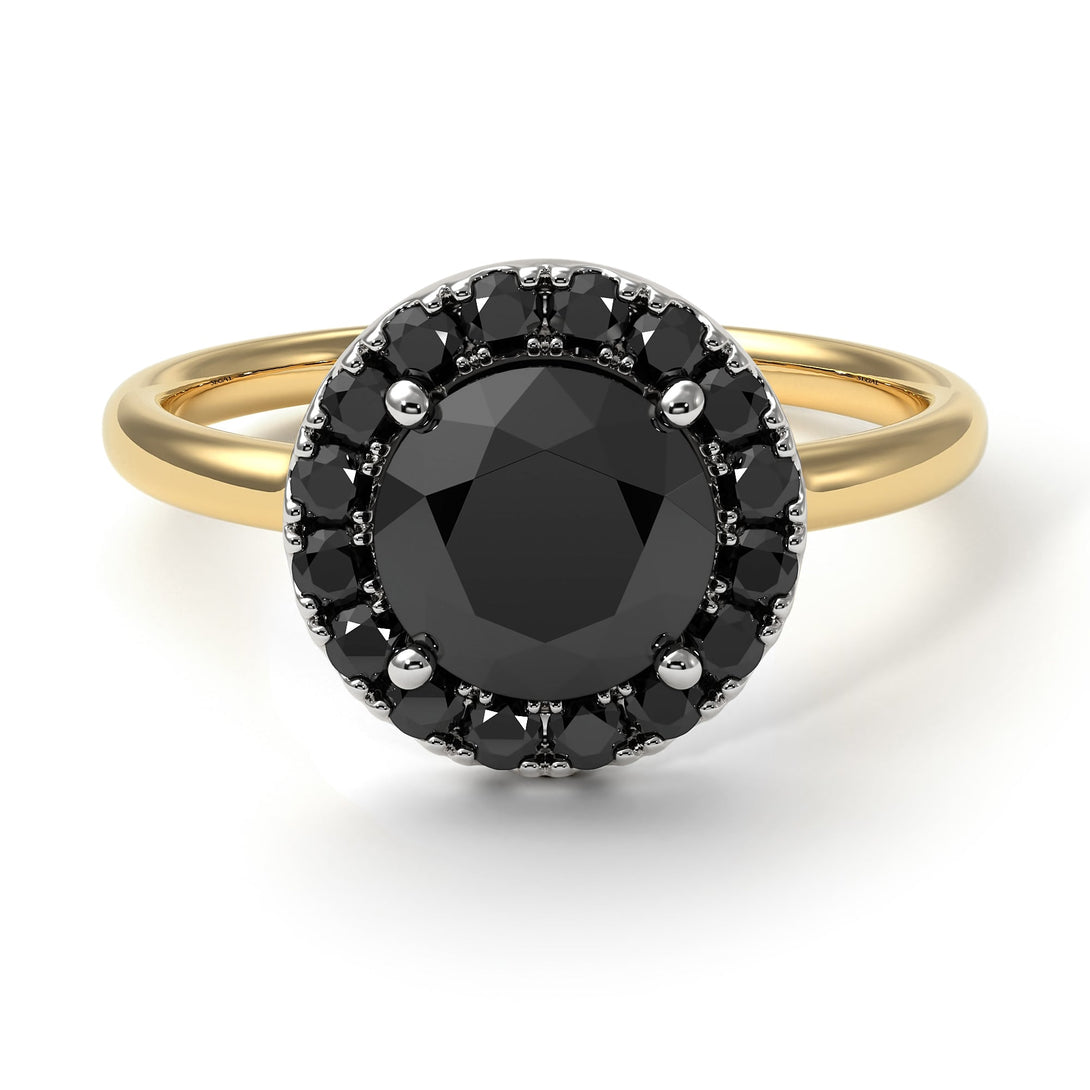 Two Tones 1ct Round Black Diamond Engagement Ring - Natalia No. 80