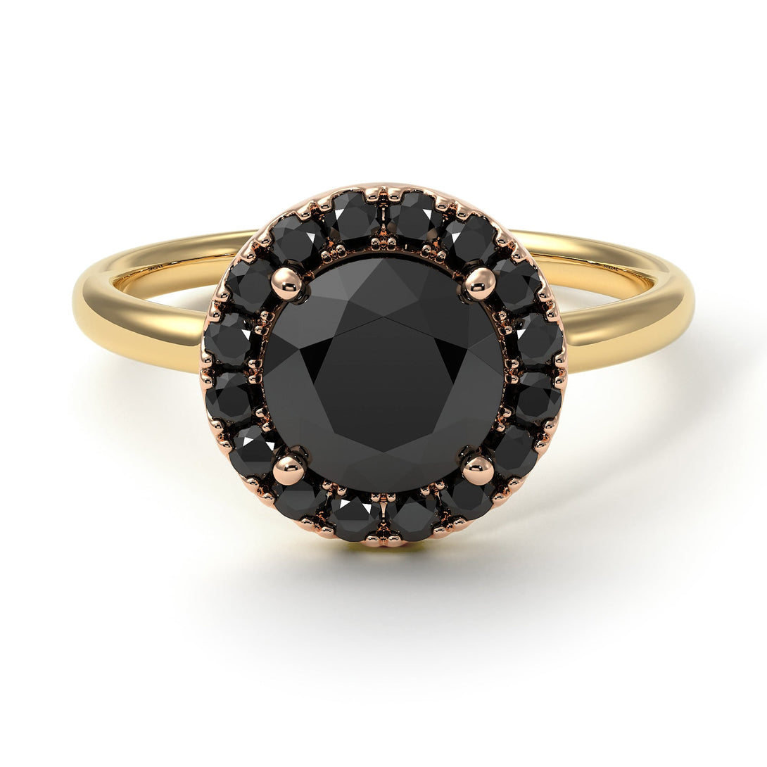 Two Tones 1ct Round Black Diamond Engagement Ring - Natalia No. 79