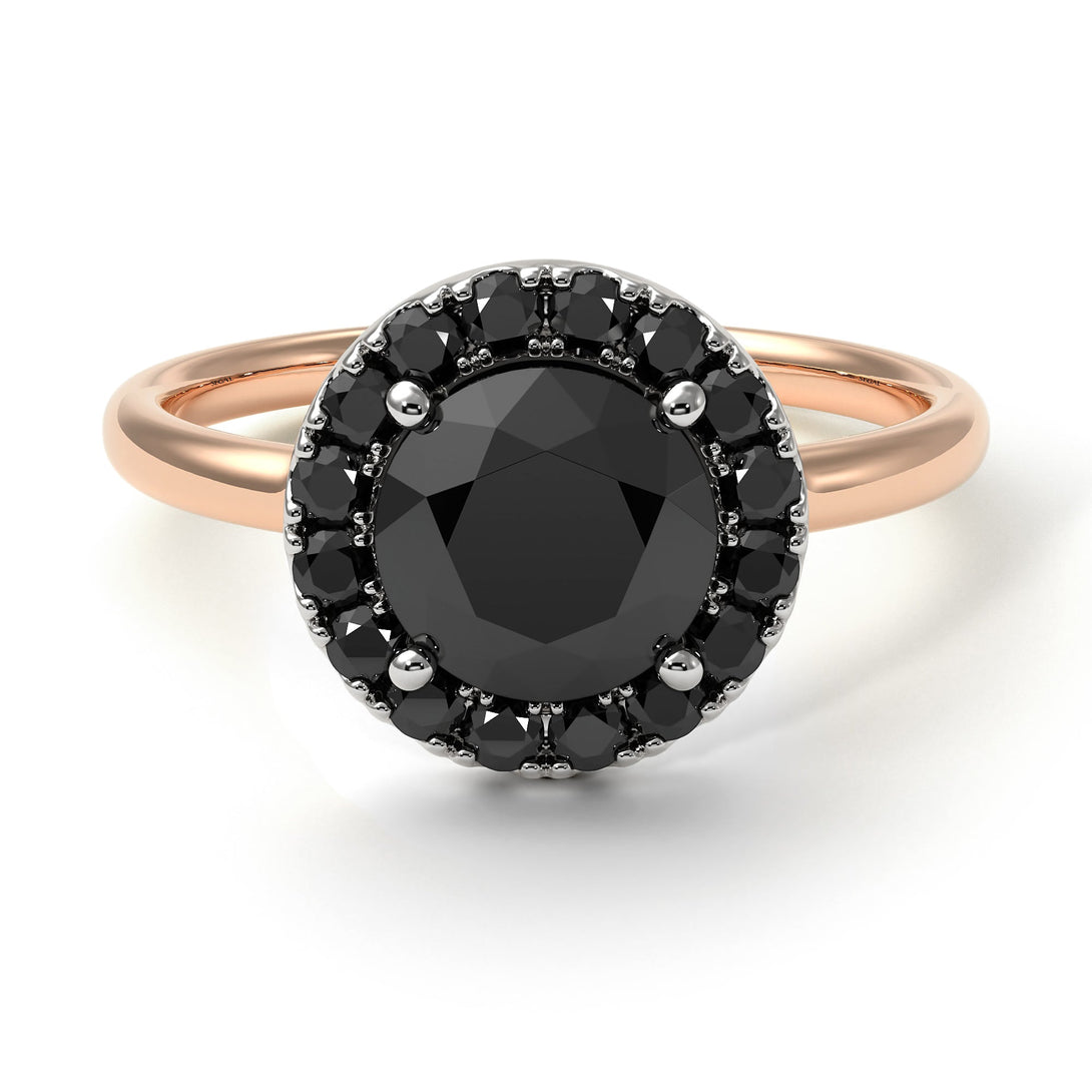 Two Tones 1ct Round Black Diamond Engagement Ring - Natalia No. 81