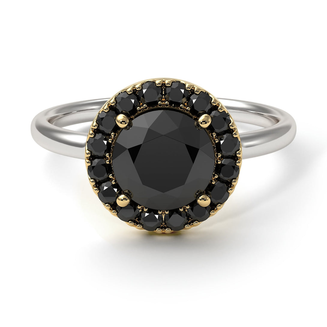 Two Tones 1ct Round Black Diamond Engagement Ring - Natalia No. 80