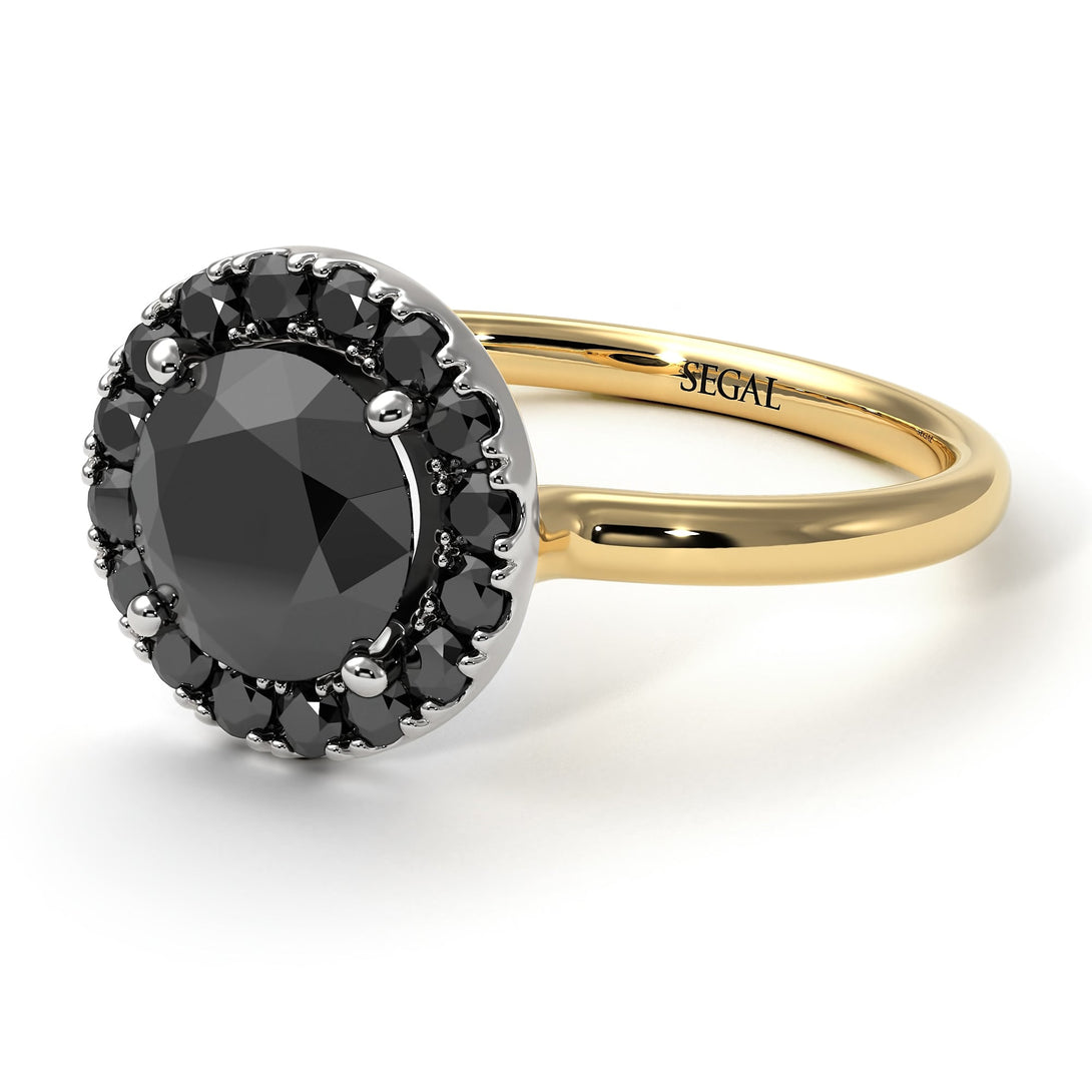 Two Tones 1ct Round Black Diamond Engagement Ring - Natalia No. 80