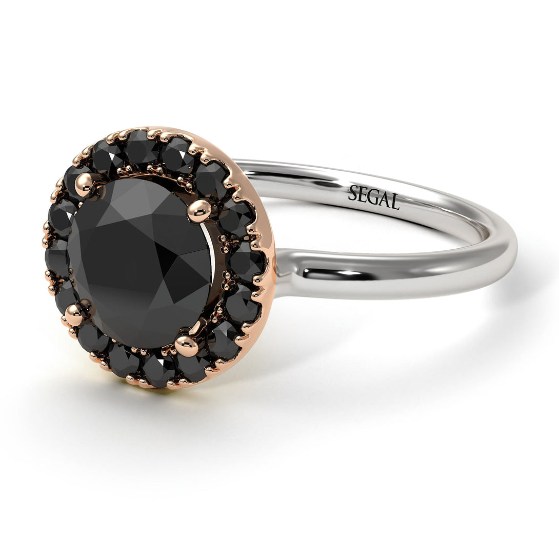 Two Tones 1ct Round Black Diamond Engagement Ring - Natalia No. 81