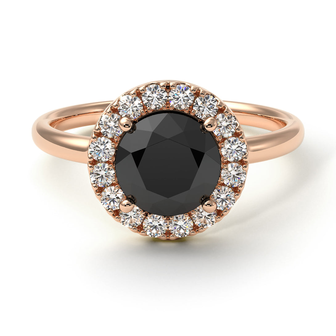 1ct Round Black Diamond Engagement Ring - Natalia No. 8