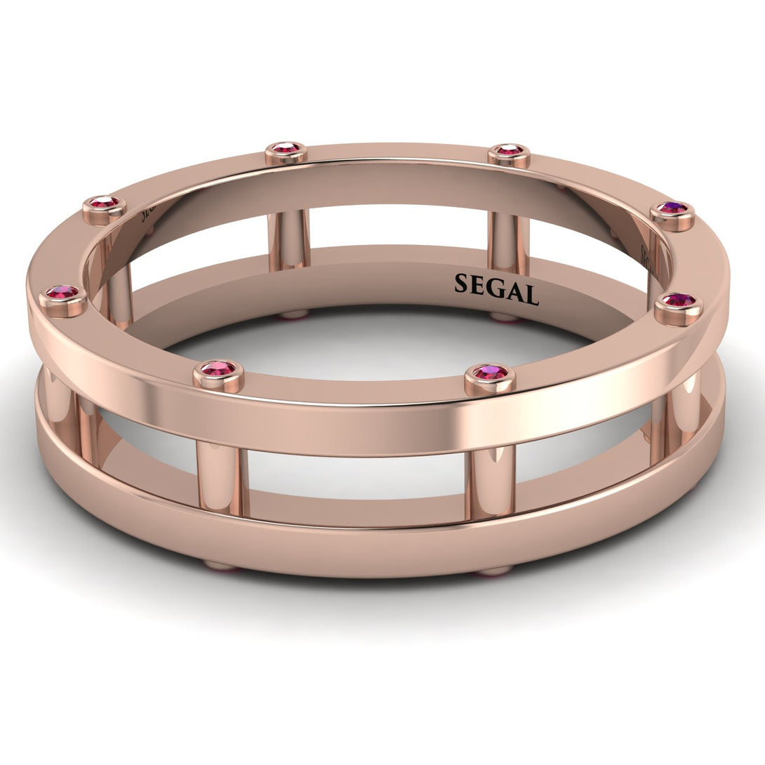 Architectural Hidden Ruby Wedding Band - Noah No. 11