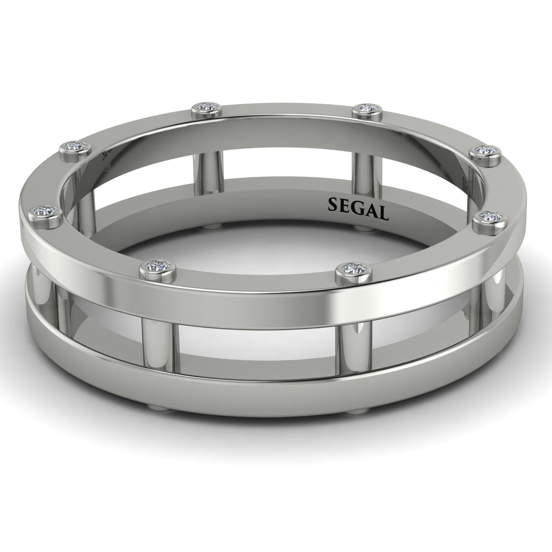 Architectural Hidden Diamond Wedding Band - Noah No. 3