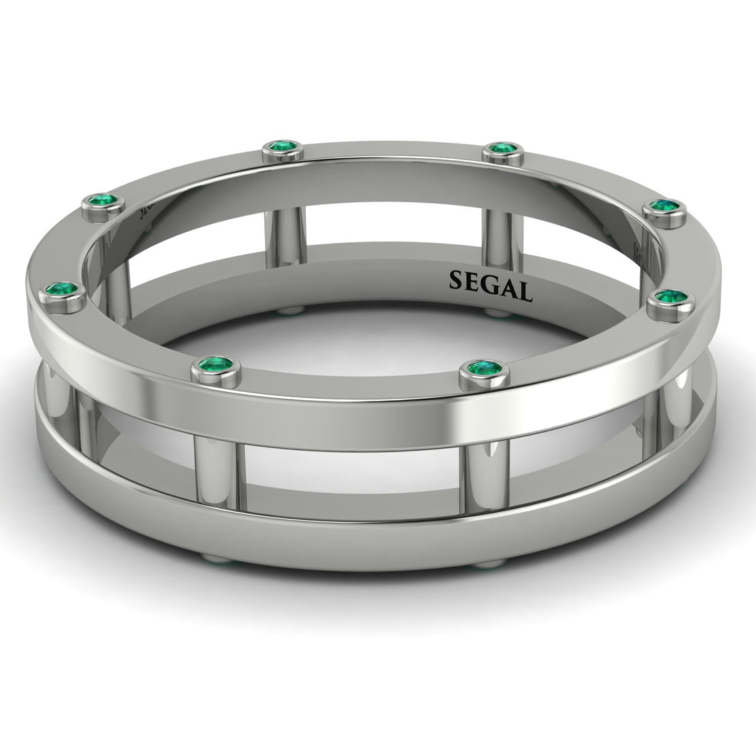 Architectural Hidden Emerald Wedding Band - Noah No. 6