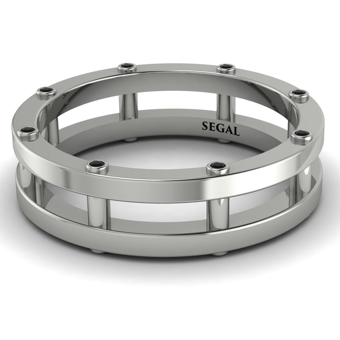 Architectural Hidden Black Diamond Wedding Band - Noah No. 9
