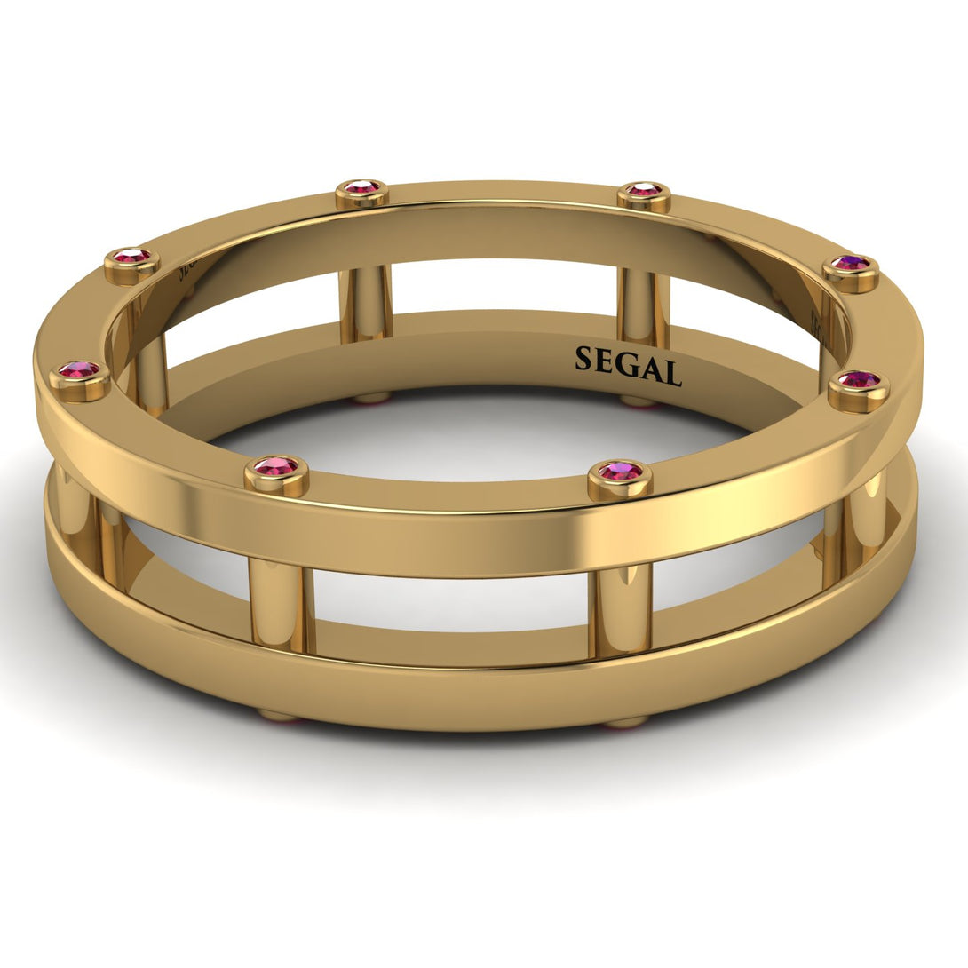 Architectural Hidden Ruby Wedding Band - Noah No. 10