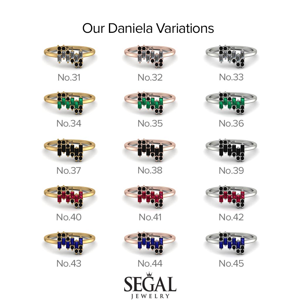 Baguette And Round Black Diamond Band - Daniela No. 8