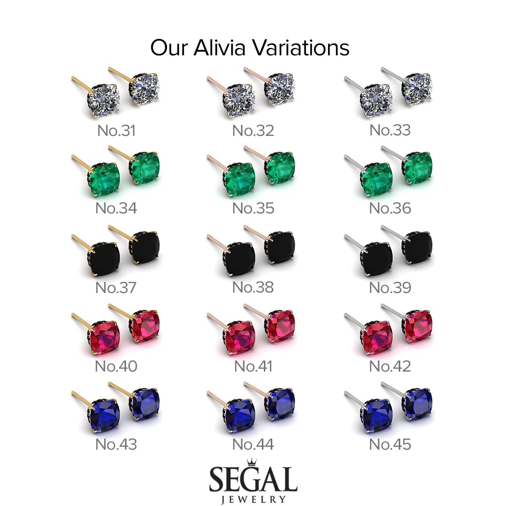 Hidden Halo Cushion Emerald Earrings - Alivia No. 64