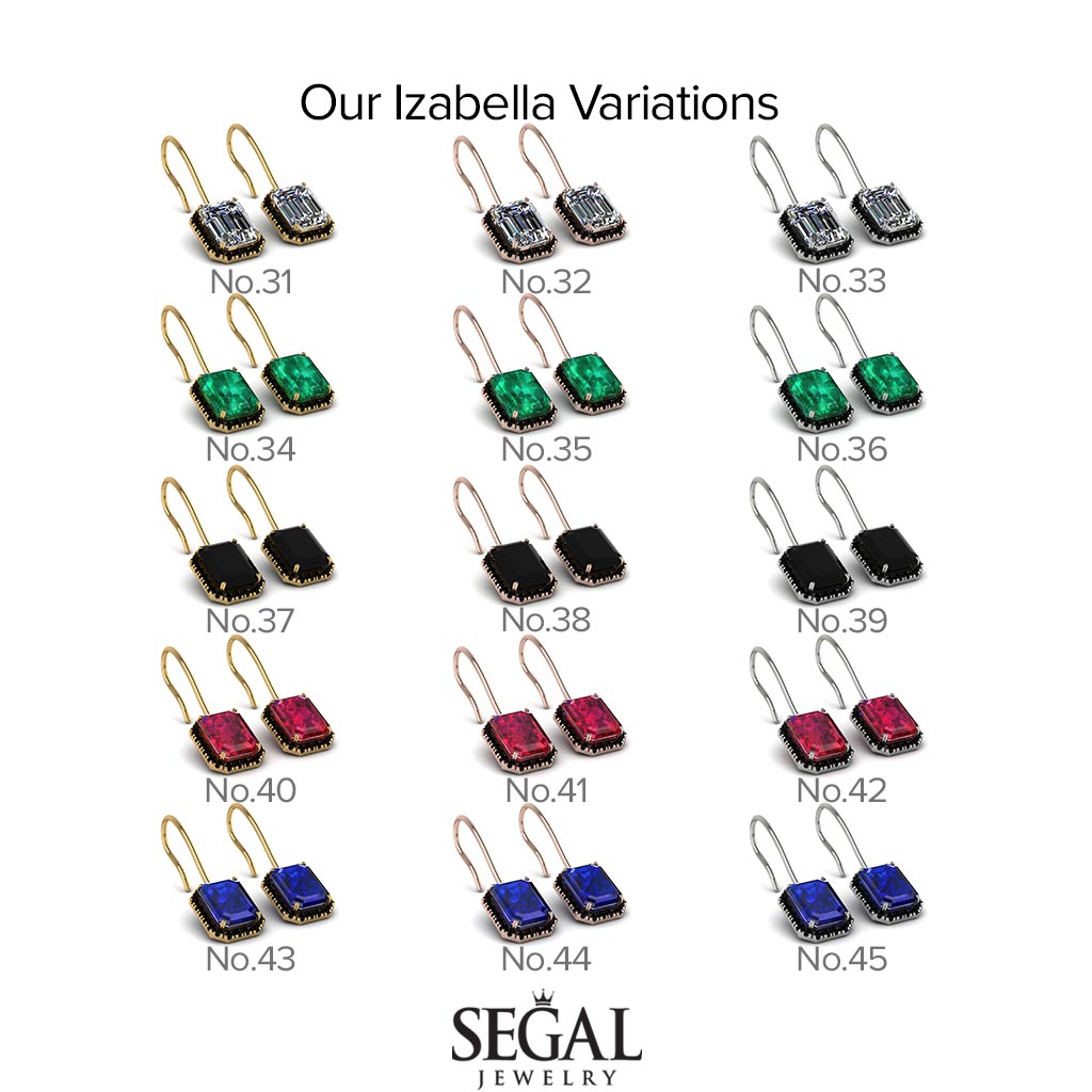 Halo Emerald Cut Ruby Earrings - Izabella No. 55