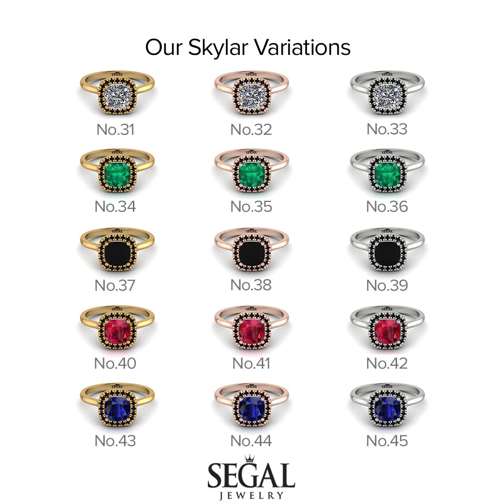 Two Tones Vintage Classic Halo Cushion Diamond Ring - Skylar No. 77