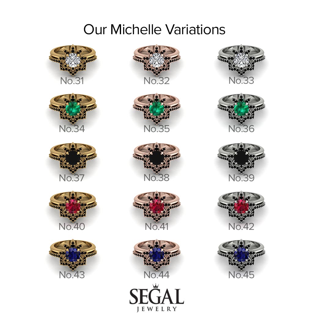 Round Emerald Flower Bridal Set - Michelle No. 5