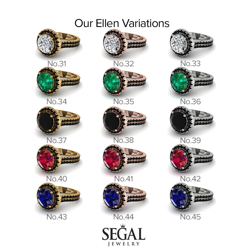 Gorgeous Round Cut Ruby Pave Double Shank Engagement Ring With Hidden Stone - Ellen No. 70