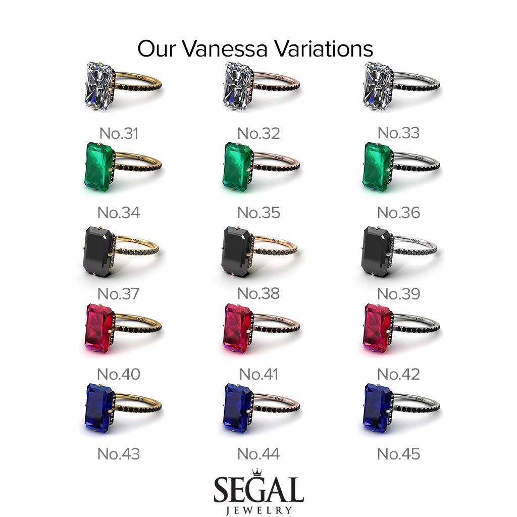 Hidden Halo Emerald Cut Diamond Engagement Ring - Vanessa No. 3