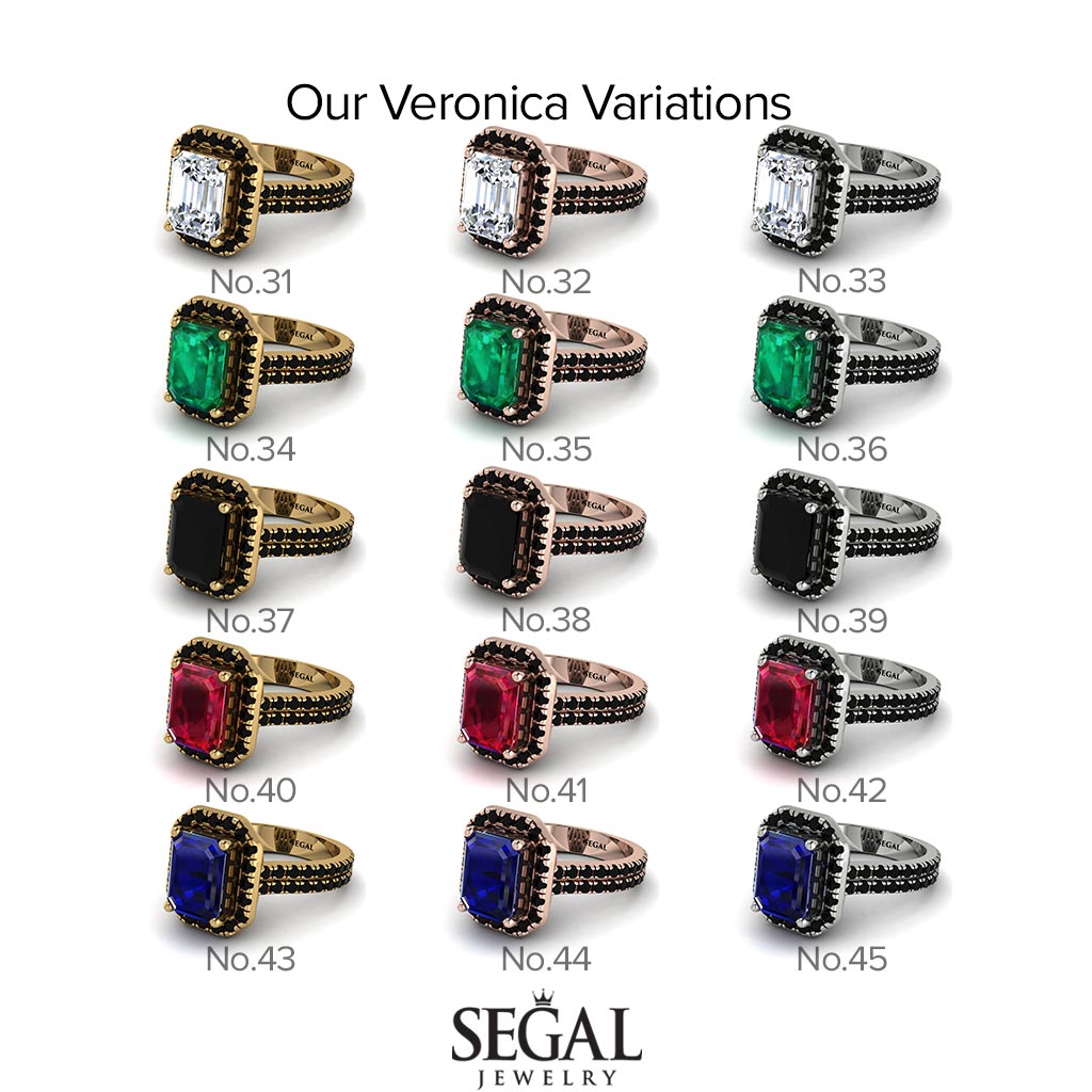 Two Tones Gorgeous Emerald Cut Diamond Pave Double Shank Engagement Ring With Hidden Stone - Veronica No. 76