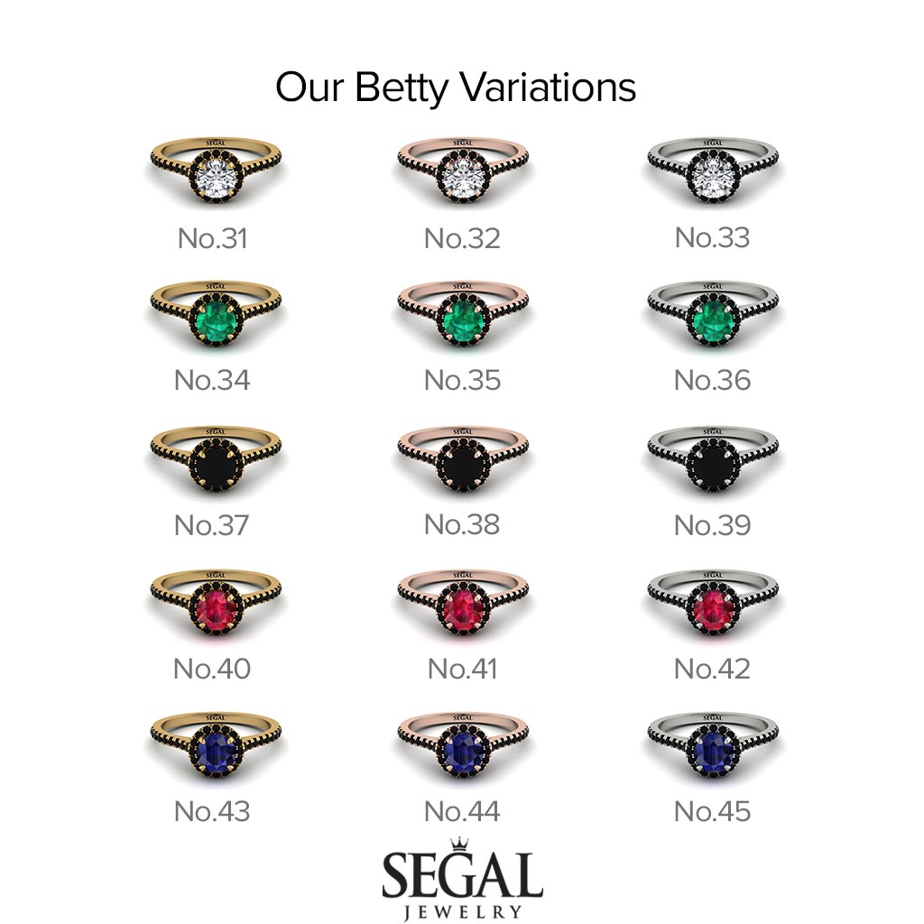 Milgrain Halo Black Diamond Ring - Betty No. 8