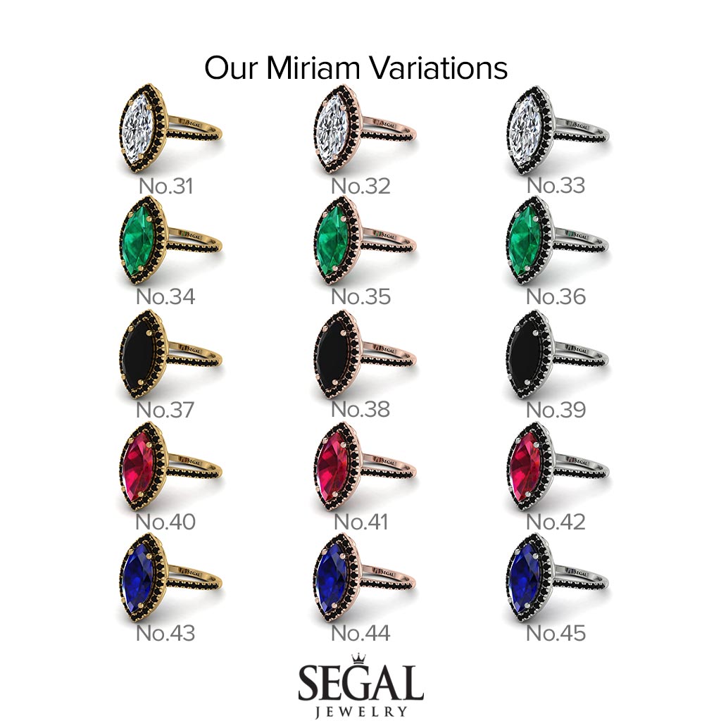 Gorgeous Marquise Cut Emerald Pave Engagement Ring With Hidden Stone - Miriam No. 65