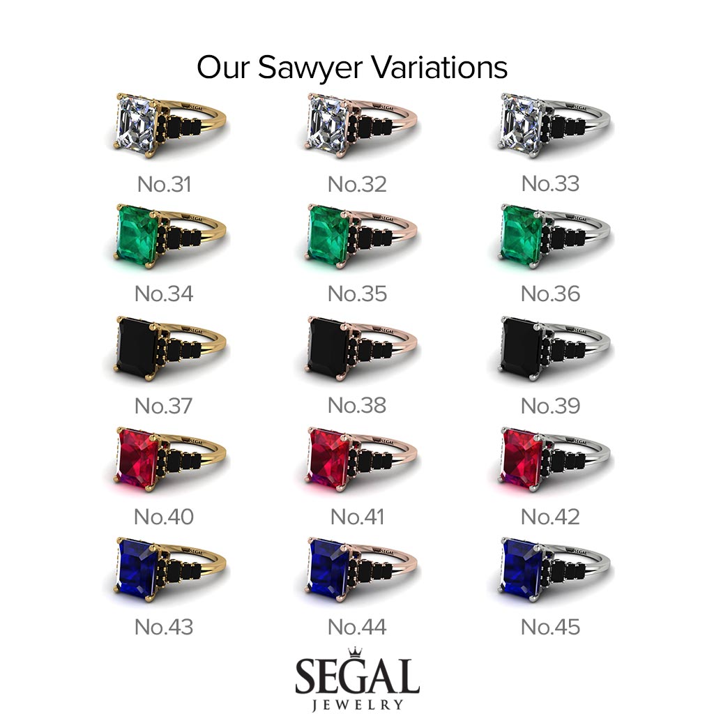 Emerald Cut Diamond Ring Hidden Round Diamonds - Sawyer No. 4