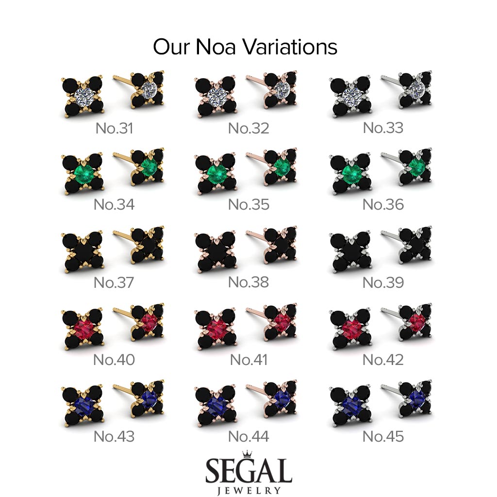Geometrical 5 Black Diamonds Stud Earrings - Noa No. 24