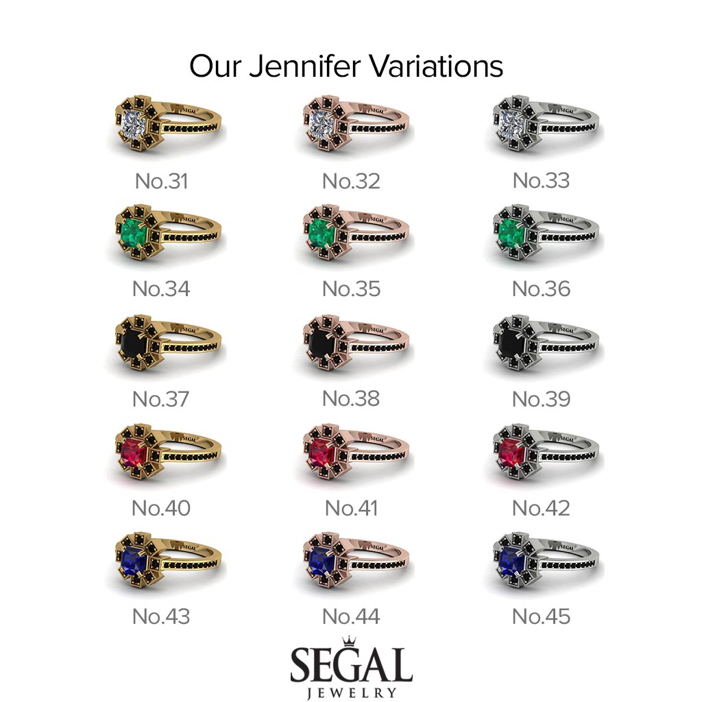 Geometrical Radiant Emerald Engagement Ring - Jennifer No. 65