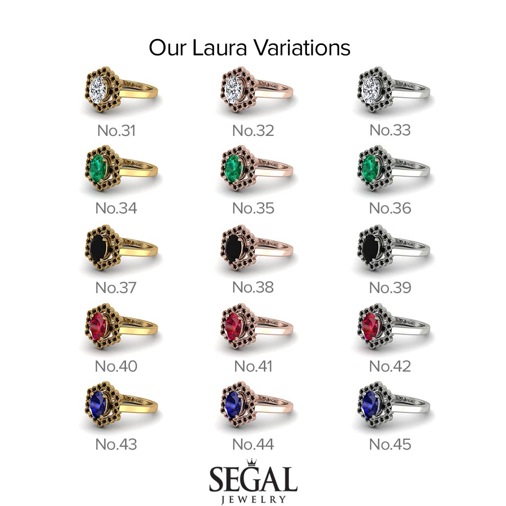 Honeycomb Halo Oval Diamond Ring - Laura No. 1