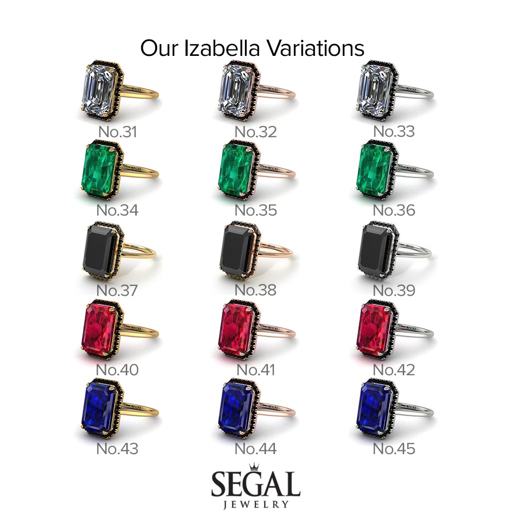 Two Tones Halo Emerald Cut Halo Diamond Engagement Ring - Izabella No. 77