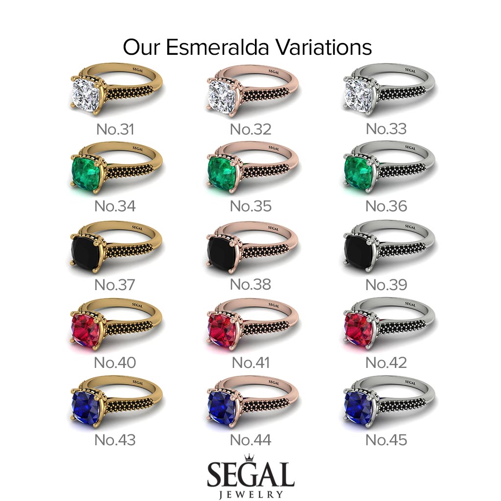 Two Tones Luxury Pave Cushion Cut Diamond Engagement Ring With Hidden Stone - Esmeralda No. 76