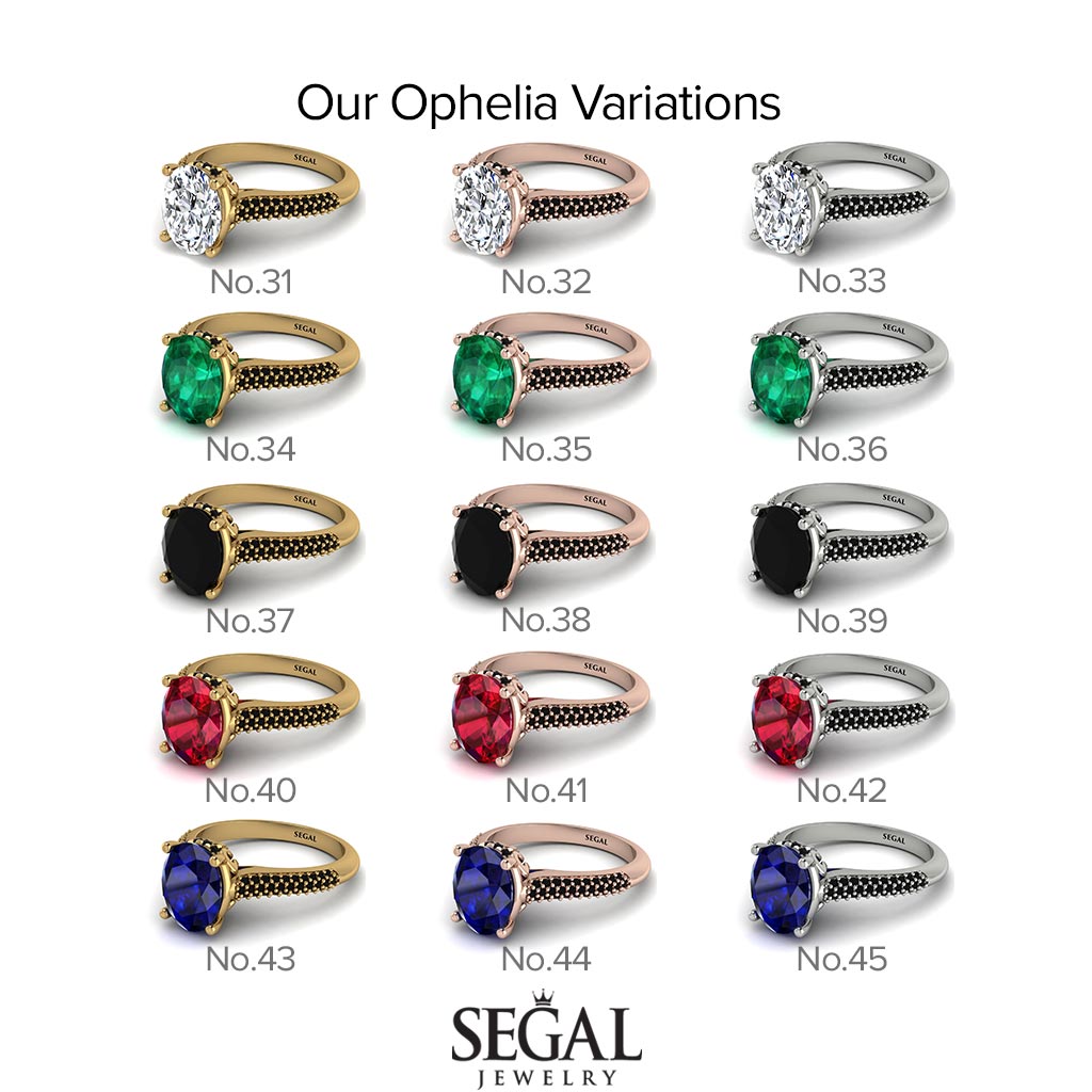 Two Tones Luxury Pave Oval Cut Black Diamond Engagement Ring With Hidden Stone - Ophelia No. 79