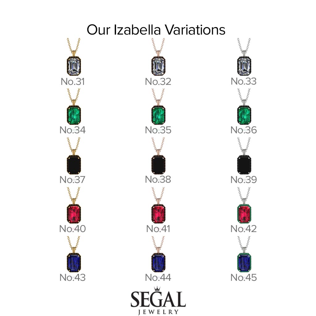 Halo Emerald Cut Black Diamond Necklace - Izabella No. 7
