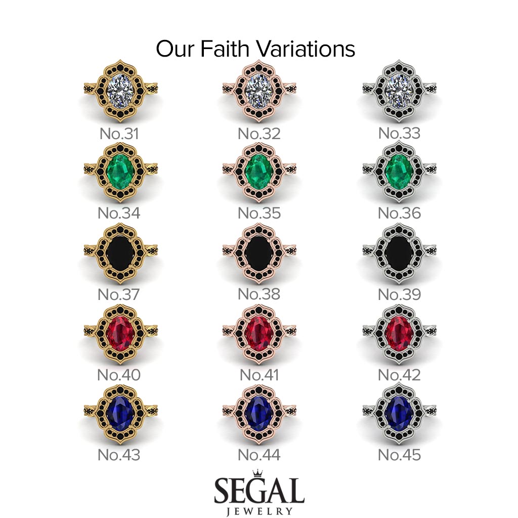 Decorated Halo Oval Diamond Engagement Ring - Faith No. 16