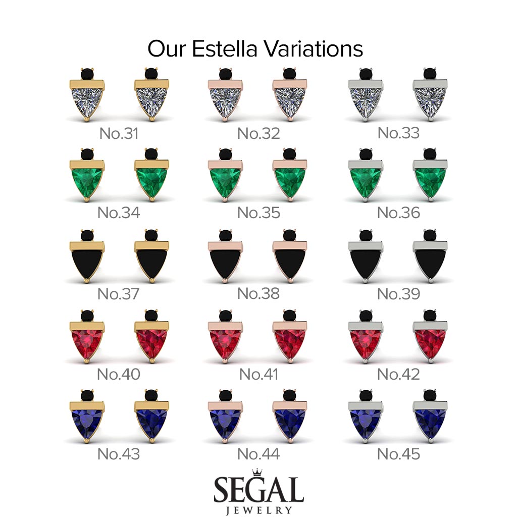 Triangle Emerald Earrings With Round Stone - Estella No. 6