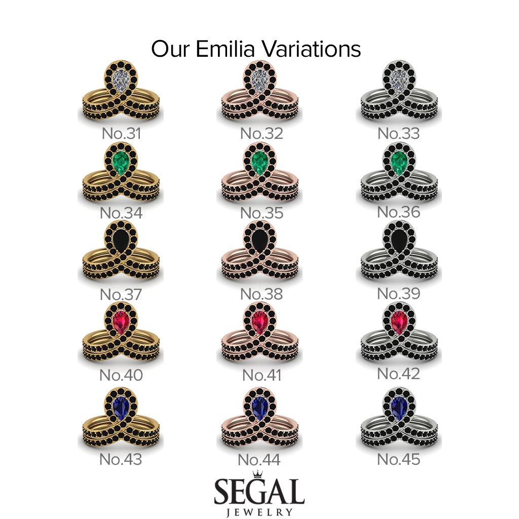 Black Diamond Pear Shape Stacking Bridal Set - Emilia No. 24