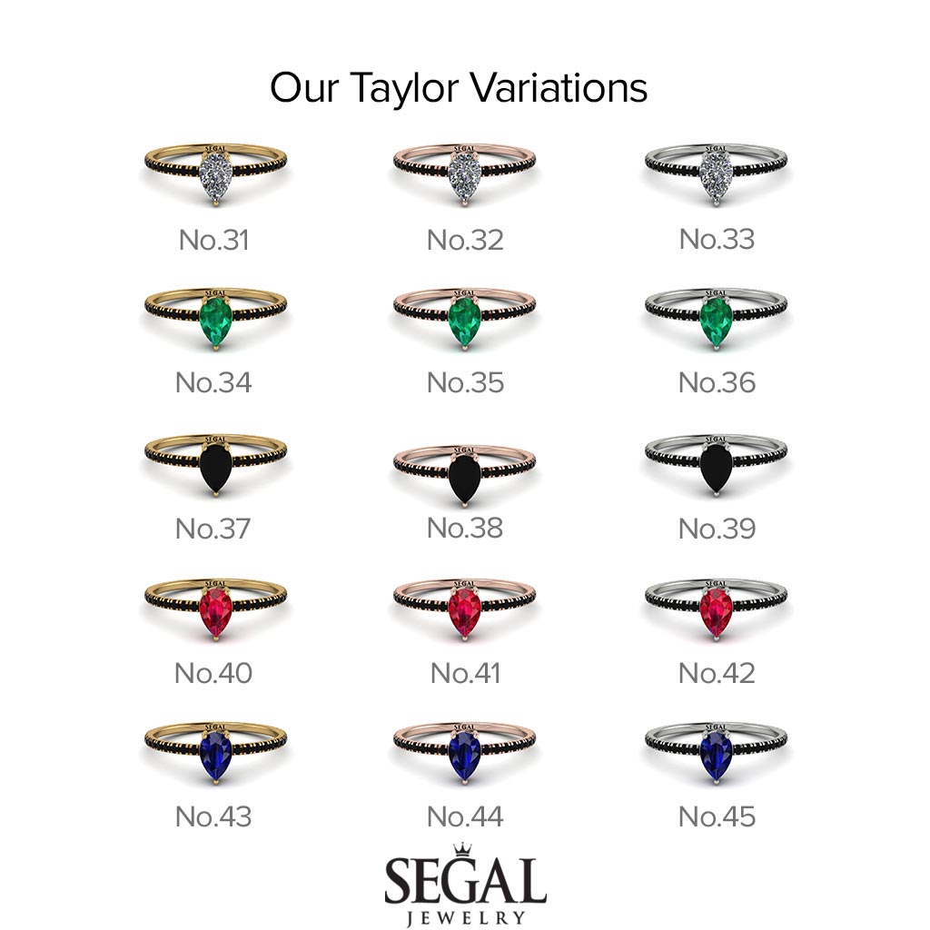 Pear Black Moissanite Ring With Micro Pave - Taylor No. 37