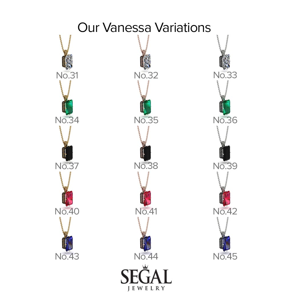 Hidden Halo Emerald Cut Black Diamond Necklace - Vanessa No. 37