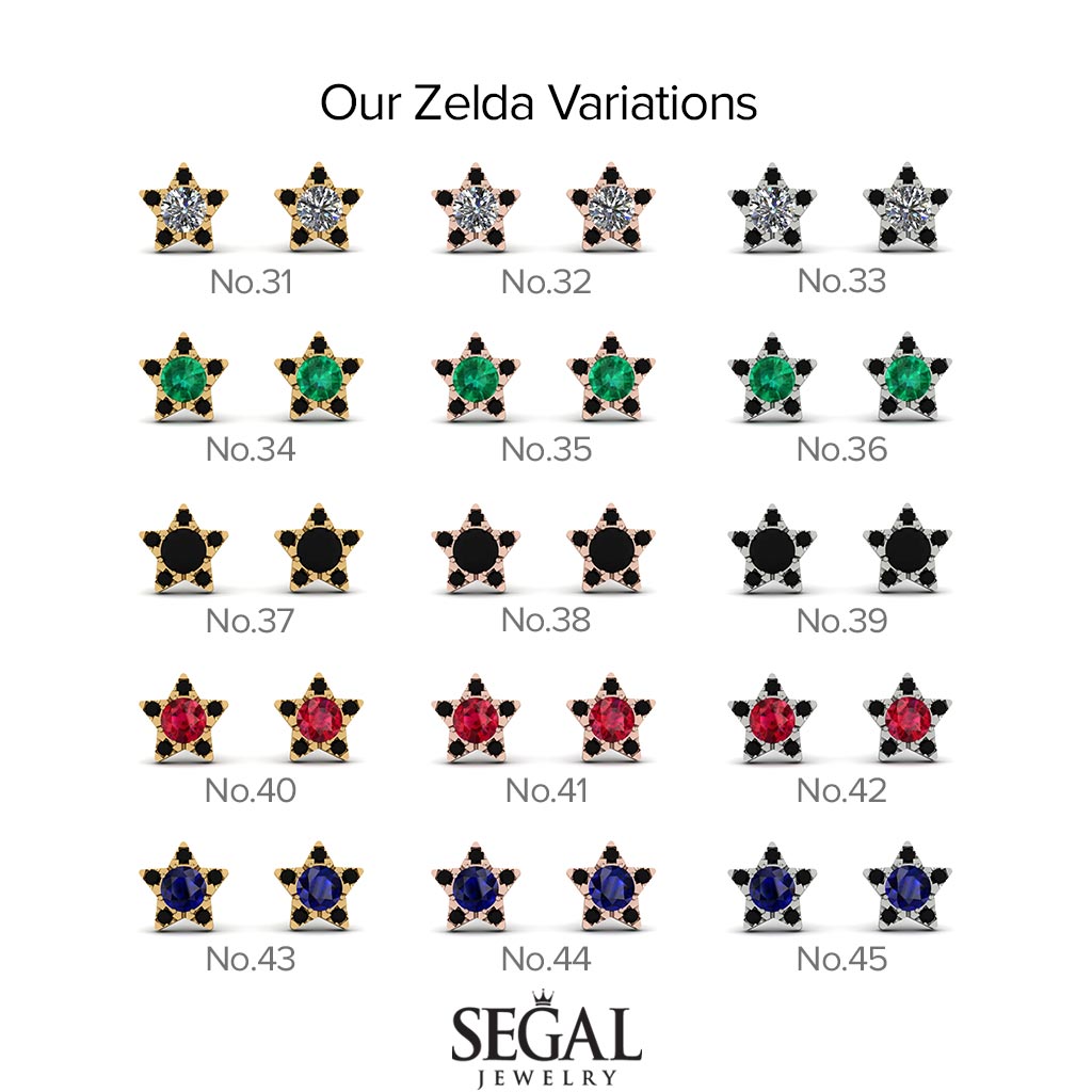 Star Halo Black Diamond Earrings - Zelda No. 39
