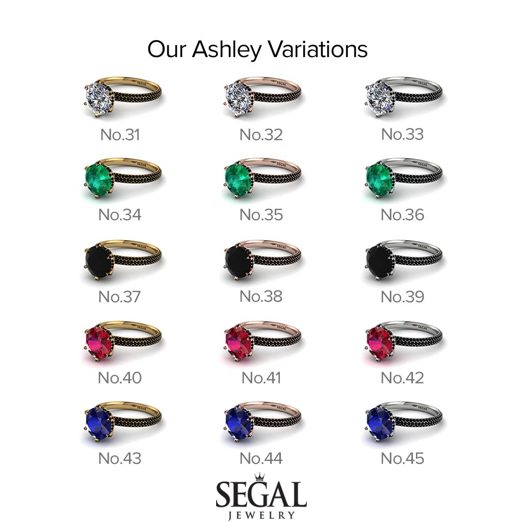 Hidden Halo Round Black Diamond Engagement Ring - Ashley No. 39