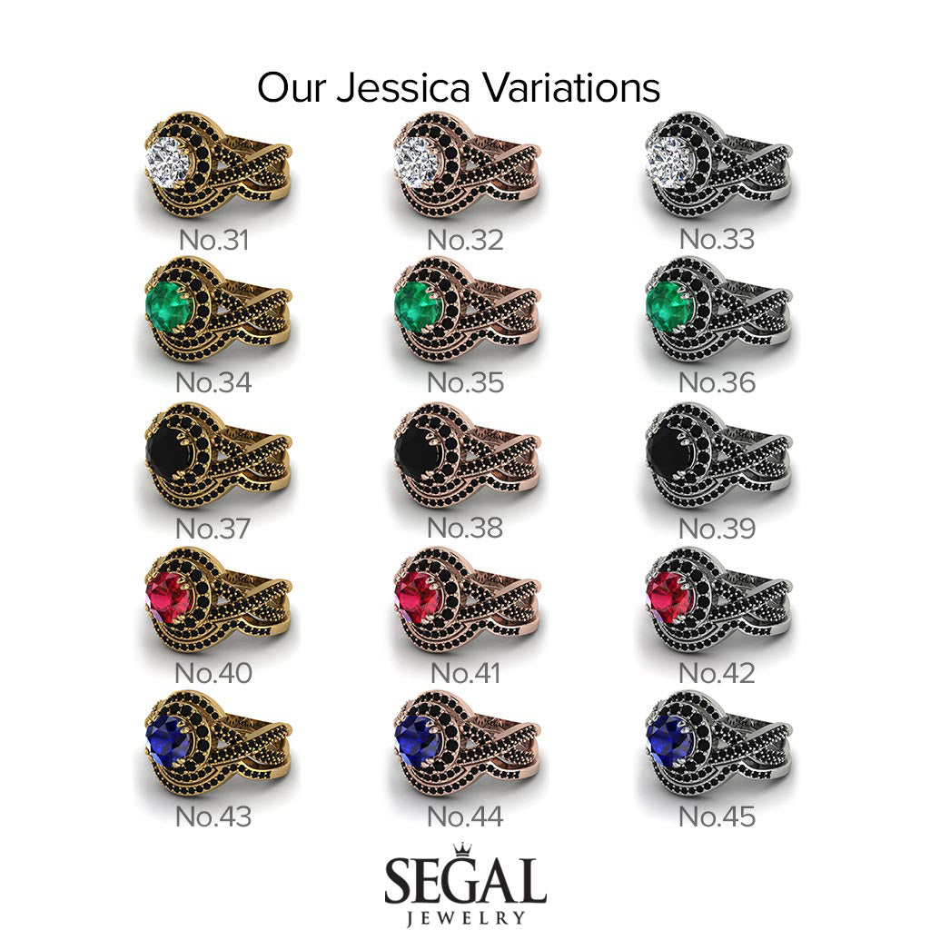 Unique Ruby Halo Bridal Set - Jessica No. 56