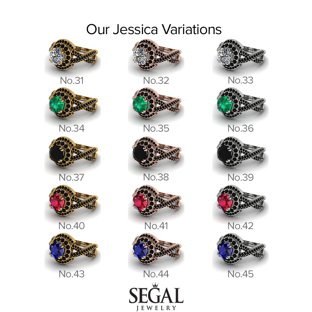 Unique Sapphire Halo Engagement Ring - Jessica No. 30